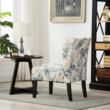 Capa Print Fabric Armless Contemporary Accent Chair, Blue Leaves T2574P164263