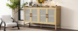 TREXM Rustic Sideboard with Decorative Rattan Doors and Adjustable Shelves for Entryway, Dining N715P203848N