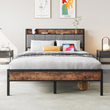 Full Size Bed Frame, Storage Headboard with Charging Station, Solid and Stable, Noise Free, No Box W840120028