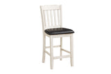 Antique White Finish Set of 2pc Counter Height Chairs Dark Brown Seat Faux Leather Upholstered B011P239559