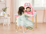 Kids Rabbit Vanity Table Set with Removable Shatter-Proof Mirror, Pink & White Makeup Desk with 69012468