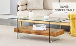 ZUN 43.3 Inch Modern Two-Tier Coffee Table - An Elegant Combination of Clear Glass and Light Wood W2920P226066