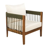 Acacia Wood Outdoor Club Chair with Handwoven Rope Accents & Curved Backrest - Water-Resistant Boho N767P265743A