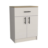 Pantry Organizer Cabinet 33" H, One Drawer, Two Interior Shelves, Two Doors, Ivory / Natural Oak B097P221382