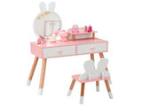 2-in-1 Kids Vanity Table Set with Detachable Mirror, White Dressing Table with Storage Shelf & 09880666