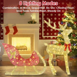 8 Modes Lighted Christmas Reindeer & Sleigh - 16.97ft Warm Yellow LED String Decoration, Sturdy 55354340
