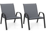 Gray 2 Pack Stackable Patio Dining Chairs, Ergonomic Steel Frame Breathable Fabric Outdoor Chairs 84632774
