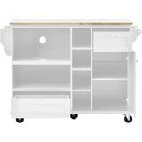 Kitchen Island Cart with Storage Cabinet and Two Locking Wheels,Solid wood desktop,Microwave WF296670AAW