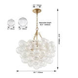 20-Inch Gold Pendant Light Chandelier with Threaded Clear Glass Globe Shade Adjustable Height, W1340P251915