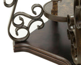End table, Glass table top, MDF W/marble paper middle shelf, powder coat finish metal legs. W48720761