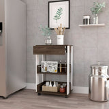 Modern Kitchen Cart 35" H, Four Casters, Three Shelves, White / Dark Walnut B097133134