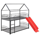 ZUN Twin Over Twin Metal Bunk Bed With Slide,Kids House Bed Black+Red 88600955