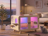 Cat Hidden Litter Box Enclosure with RGB LED Light, Cat House with Stairs and Cat Pom-pom Toys for N704P419240A