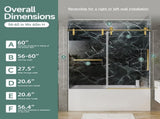 60" W x 60" H Brushed Gold Frameless Single Sliding Shower Door, Bathtub Door, 5/16" Tempered T5595P475184