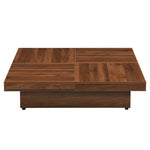 ZUN Square Marble Veneer Coffee Table Sliding Top with Storage in Walnut 39.4'' 13693693