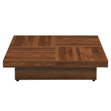 ZUN Square Marble Veneer Coffee Table Sliding Top with Storage in Walnut 39.4'' 13693693