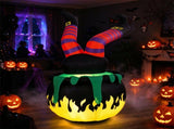 6FT Halloween Inflatable Animated Kicking Witch, LED Light Up Flaming Cauldron, Weather Resistant 47706562
