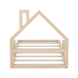 Twin Size Wood Floor Bed with House-shaped Headboard, Natural WF304145AAN