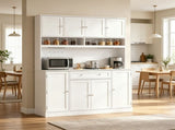 Pantry Cabinet 73" with Charging Station, 55" Wide Kitchen Pantry with Microwave Stand, White 90098810