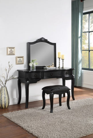 ZUN Contemporary Black Color Vanity Set w Stool Retro Style Drawers cabriole-tapered legs Mirror w B011113315