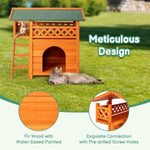 ZUN 2-Story Wooden Feral Cat House Outdoor Indoor Kitty Houses with Door & Stairs & Weatherproof Roof, 60939221