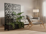 70.87" H 46.06" W Leaf Pattern Privacy Screen with Planter Box, Black Metal Freestanding W5251P462488