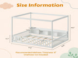 Full Size Montessori Floor Bed, Headboard with Open Storage Cubbies, 4-Sided Guardrails with Access W5767P517425