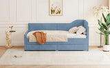 Twin Size L-Shaped Corduroy Daybed,Upholstered Bed Frame with 2 Storage Drawers,Blue N733P171470C