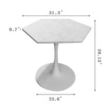 ZUN 31.50" Modern Hexagonal Coffee Table with White Printed Marble Top and Metal Base for Dining Room, W757P186688