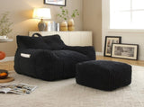 Giant Plush Bean Bag Chair for Adults with Armrests and Footstool -- Comfy Black Beanbag Chaise W1117P309394