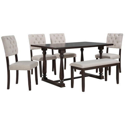 6-Piece Table and Chair Set with Special-shaped Legs and Foam-covered Seat Backs&Cushions for 69082901