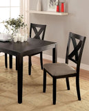 ZUN Brushed Black Solid wood 5pc Dining Set Table And 4x Chairs Brown Fabric Cushions Seats X-Cross Back B011P214984