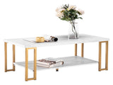 (106 x 50 x 48cm) Simple Double-layer Golden Iron Pipe Marble PVC Coffee Table Rectangular 28906257