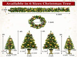 6-Piece Christmas Tree Set 4 Trees with Sturdy Bases, 1 Pre-Lit Wreath, 1 Garland, Warm White N710P513660F