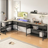 ZUN U Shaped Desk with Power Outlets & LED Strip & Monitor Stand, L Shaped Desk with Storage Shelf, Home W578P149135