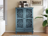 Rustic 55'' Tall Storage Cabinet with Drawer, Decorative 2-Door Carved Wood Accent Cabinet with W1445P376552