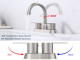 2 Handles Bathroom Sink Faucet, Brushed Nickel Centerset RV Bathroom Faucets for 3 Hole pop-up 43654046