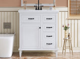 36 Inch Bathroom Vanity with Ceramic Sink Top, Solid Wood Frame, MDF & Poplar Cabinet, Flip Drawers, N725P336554K