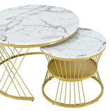 ZUN ON-TREND Φ27.5'' & Φ17.7'' Nesting Coffee Table with Marble Grain Table Top, Golden WF320405AAK