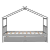 Twin Size Wooden House Bed with Drawers, Gray 38831000