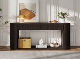 TREXM Oval Fluted Console Table with 2 Drawers and Bottom Shelf, Wood Entryway Table with Smooth N715P458125P
