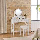 Compact Makeup Vanity Table with Reversible Mirror, Dressing Table Set with Stool, Space-Saving N844P288535A