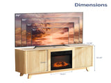 Oak Fireplace TV Stand with 18 Inch Insert, Double Grid Doors & Gold Handles, Embossed Board Media 89804736
