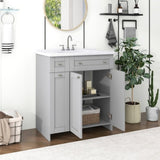 ZUN 30-Inch Grey Bathroom Vanity with Ceramic Sink Combo, Abundant Storage Cabinet - 2 Soft-close Doors WF532032AAE