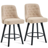 Set of 2 Modern Counter Stools, 26" Swivel Bar Stools with Linen Upholstery & Wooden Legs T3661P338401