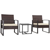 3 Piece Outdoor PE Wicker Furniture Set, Patio Brown Rattan Sectional Sofa Couch with Washable 73937025