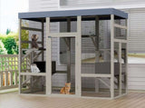 Gray Wooden Catio Outdoor Pet Enclosure with Waterproof Top, Spacious and Secure Cat House & Small W773P362350