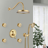 Single-Handle 4-Spray Patterns Bathroom Rain Shower Faucet with Body Jet Handshower in Brushed Gold W1219133589