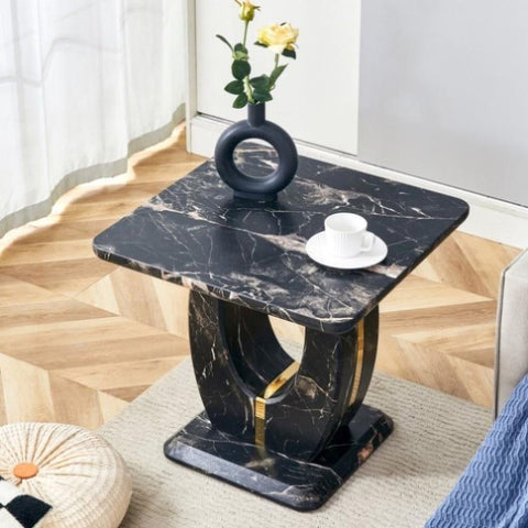 ZUN Modern Minimalist Black Marble-Patterned MDF Square Coffee Table. Add a quiet and cozy atmosphere to W1151P211298