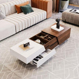 Modern Extendable Sliding Top Coffee Table with Storage in White&Walnut WF308184AAD